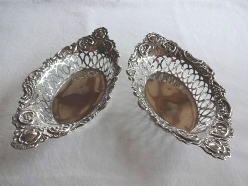 Antique Pair of Solid Silver Bon Bon Dishes Hallmarked Birmingham 1910
