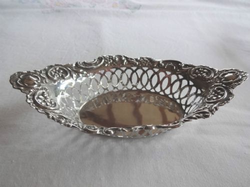 fig 1. Antique Pair of Solid Silver Bon Bon Dishes Hallmarked Birmingham 1910  