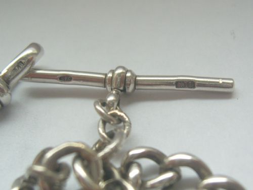 fig 1. Superb Antique Hallmarked Silver Double Albert Chain With 4 Fobs 82g.