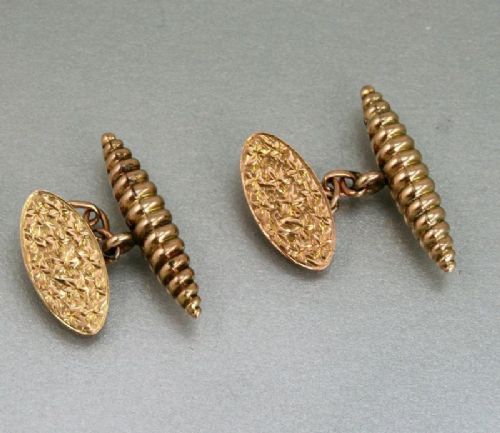 Superb Antique Edwardian 9ct Gold Ornate Cufflinks with Torpedo Backs 1905