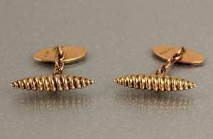 fig 1. SUPERB ANTIQUE EDWARDIAN 9CT GOLD ORNATE CUFFLINKS WITH TORPEDO BACKS 1905