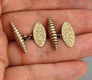 fig 2. SUPERB ANTIQUE EDWARDIAN 9CT GOLD ORNATE CUFFLINKS WITH TORPEDO BACKS 1905