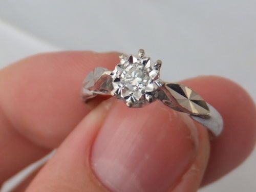 fig 1. Lovely Art Deco Diamond 18ct white gold solitaire ring
  