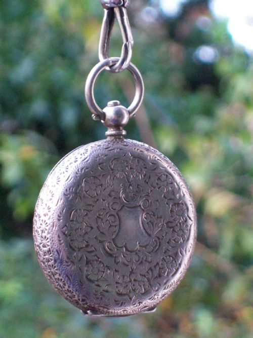 fig 1. ANTIQUE 935 SILVER CASED LADIES POCKET WATCH, KEY WIND, WORKING.