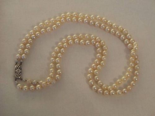 Stunning Art Deco 2 Row Pearl Necklace with 9ct White Gold Diamond Clasp