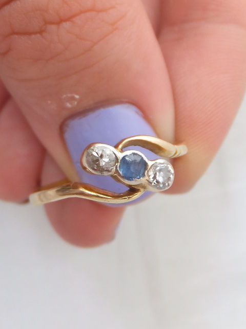 fig 1. Fine Art Deco Sapphire and Diamond 18ct gold 3 stone ring