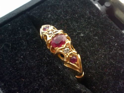 Stunning Edwardian 18ct Gold Diamond and Ruby Ring 1907