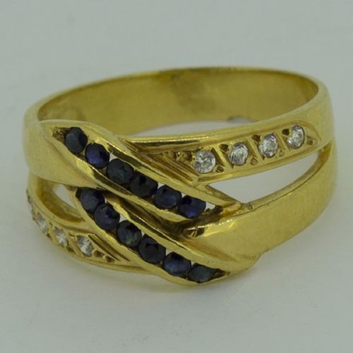 Fine Heavy Weight Art Deco 18ct Yellow Gold Sapphire & White Sapphire Ring