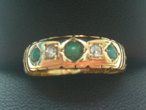 Antique Victorian 18ct Gold Jade and Diamond Ring