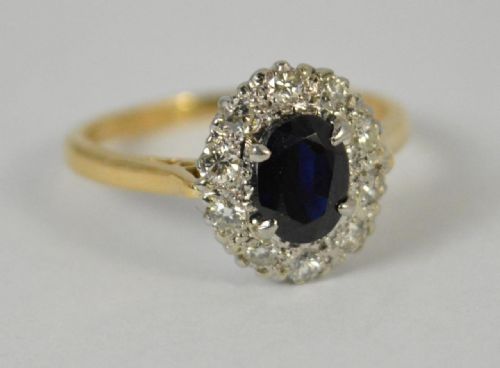 fig 1. Beautiful Classic Art Deco 18ct Gold & Platinum Sapphire & Diamond Cluster Ring