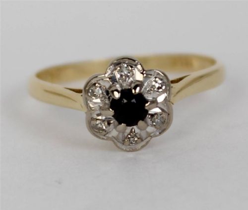 Art Deco Sapphire & Diamond Ladies 18ct Gold Cluster Ring