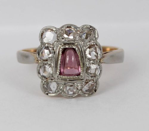 Stunning Victorian 0.7ct Rose Cut Diamonds & Garnet Ladies 18ct Gold Cluster Ring

