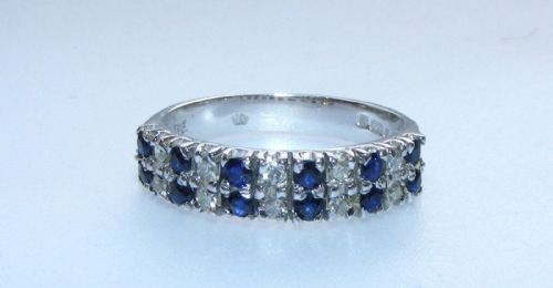 Quality Art Deco Design 18ct.white Gold Double Row Sapphire & Diamond Half Eternity Ring
