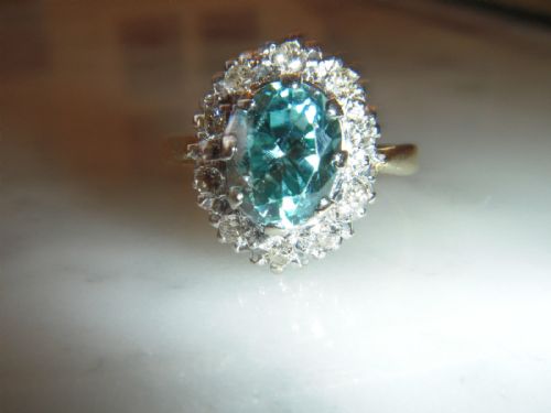 Stunning Art Deco 2.5ct Blue Zircon & Diamond 18ct Gold Ring