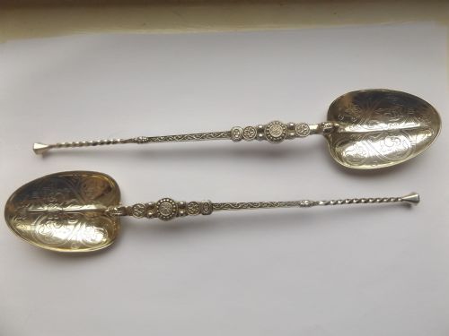 Super Large Pair of Silver Anointing Spoons Birmingham 1910