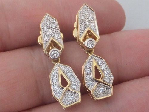 Stunning Pair of Art Deco 18ct Gold 1/2 Carat Diamond Drop Earrings