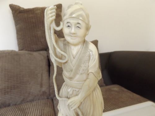 Stunning Chinese Ivory Figure of a Man Holding a Heron C1900