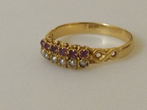 Super Edwardian 18ct Gold Ruby and Seed Pearl Ring