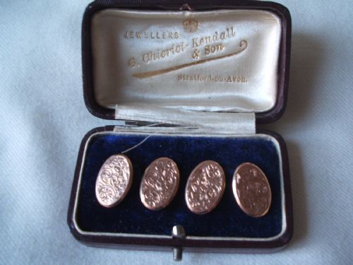 Pair Antique 9ct Gold Ornate Cufflinks in Box- Birm.1903