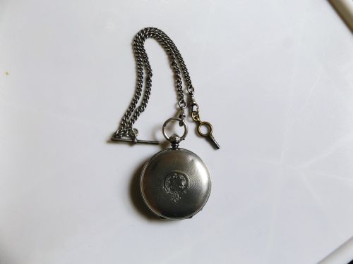 fig 1. Super Antique Silver Full Hunter Pocket Watch & Albert Chain