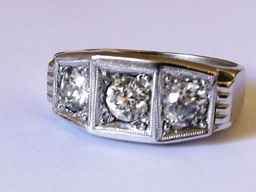 Stunning Heavy Art Deco 18ct White Gold 3 Stone 1.5ct Diamond Ring Reduced