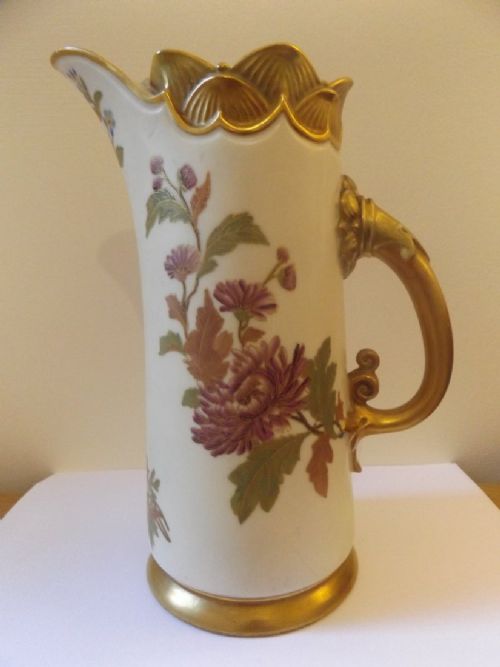 Antique Royal Worcester Jug/vase Blush Ivory with Wildflower Pattern C1889