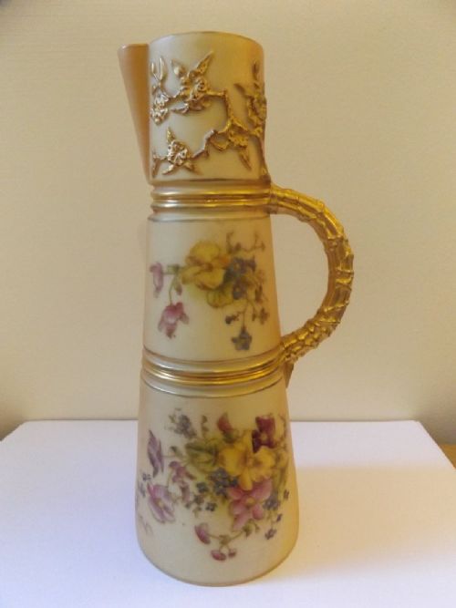 Royal Worcester Blush Ivory Ground Jug with Wildflower Decoration C1917