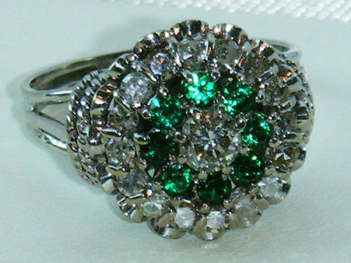 Superb Art Deco 18ct White Gold 1ct Diamond and Emerald Ring
