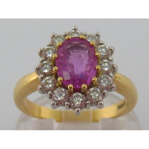 Stunning Art Deco 18ct Gold Pink Sapphire & 0.8ct Diamond Ring