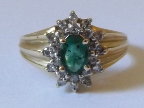 Super Art Deco14ct Gold Emerald & Diamond Ring