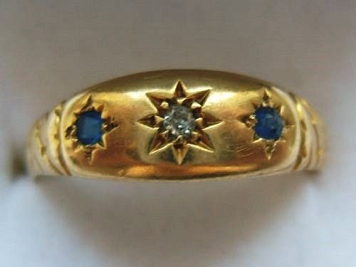 Super Edwardian 18ct Gold Sapphire & Diamond Gypsy Ring
