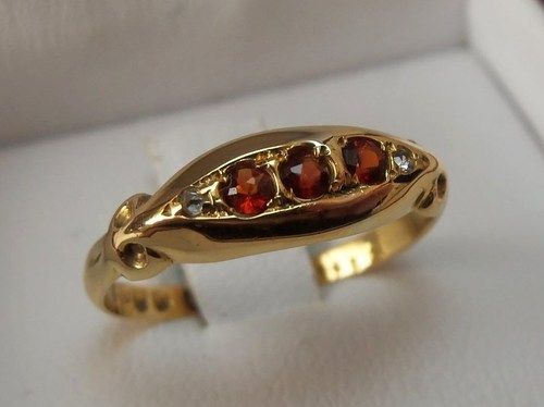 A Fine 18ct Garnet and Diamond Ring UK Size N Dated 1919