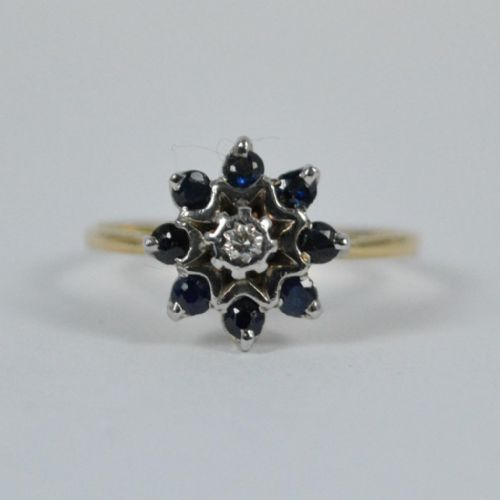 Art Deco 18ct Gold Sapphire & Diamond Cluster Ring