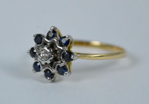 fig 1. Art Deco 18ct Gold Sapphire & Diamond Cluster Ring