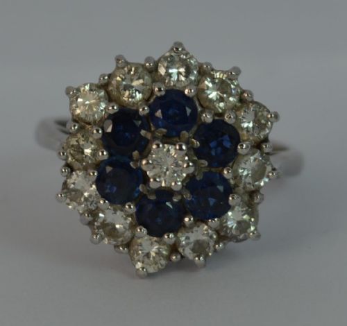 fig 1. Stunning Victorian 18ct White Gold 1ct Diamond & Sapphire Cluster Ring