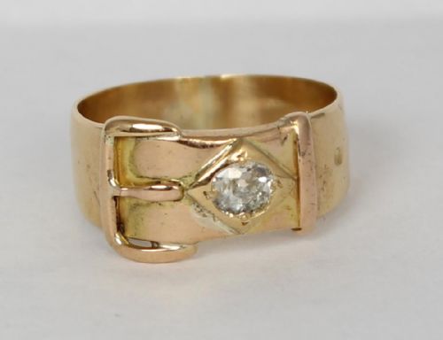 Large 18ct Gold & Old Cut Diamond Mens or Ladies Buckle Ring