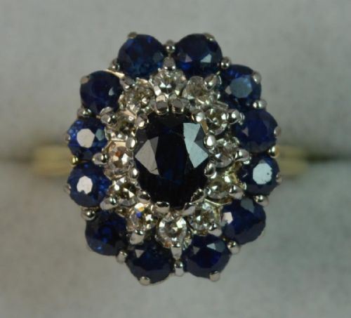 Large Sapphire & Diamond 18ct Gold Ladies Engagement Ring 1930s