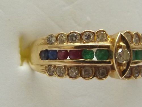 fig 1. Beautiful 18ct Gold Diamond Multi gem Ring