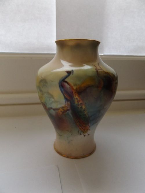 Lovely Royal Worcester Vase Painted with Peacocks, Signed a Watkins 1912