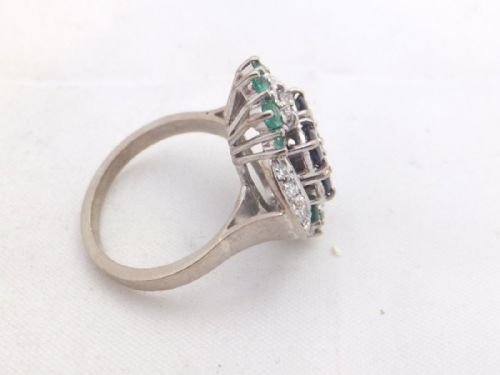 fig 1. Beautiful Deco Period 18ct White Gold Diamond Sapphire & Emerald Ring
