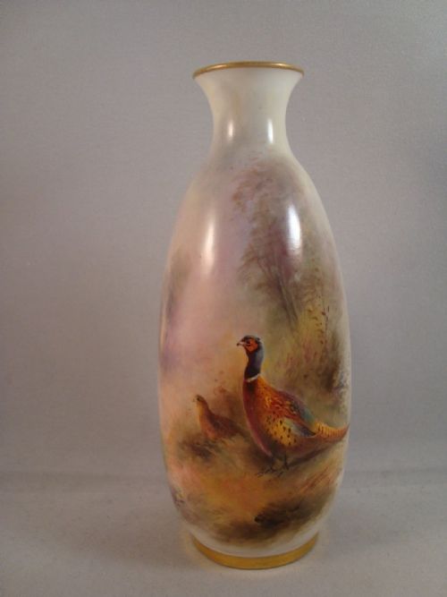 Royal Worcester Vase Painted with Pheasants Signed James Stinton