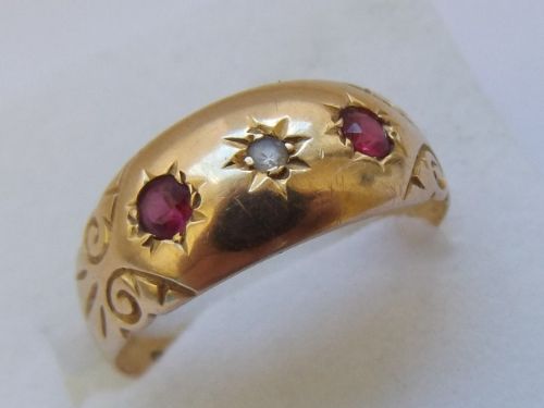 Super Edwardian 18ct Gold Ruby & Diamond Gypsy Ring