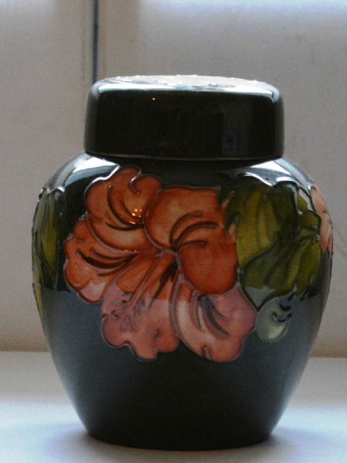 Moorcroft Ginger Jar Coral Hibiscus Pattern