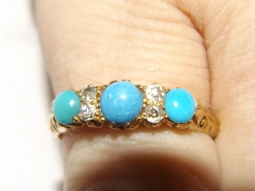 Edwardian 18ct Gold Turquoise and Diamond Ring