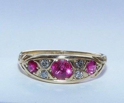 Pretty Edwardian 18ct Gold Ruby & Diamond Ring