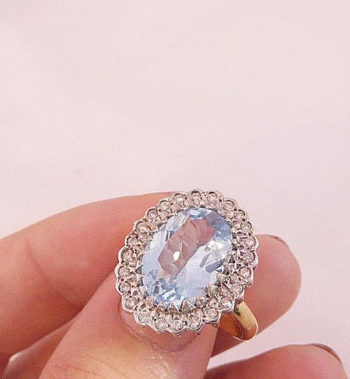Beautiful 18ct Gold 5ct Blue Topaz & Diamond Ring
