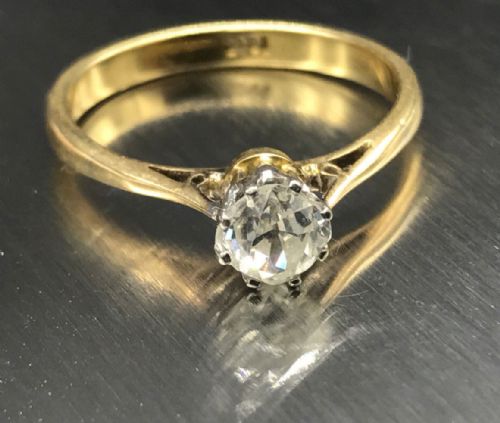 Beautiful Edwardian 18ct Gold 0.6ct Diamond Solitaire Ring