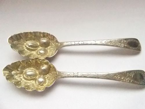 Lovely Pair of Georgian Silver Berry Spoons