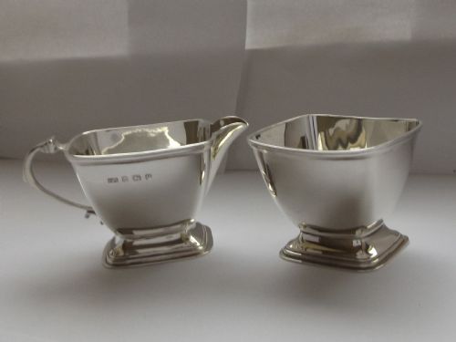Art Deco Hallmarked Silver Sugar Bowl & Cream Jug