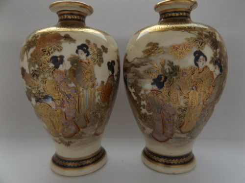 Lovely Pair of Japanese Satsuma Miniature Vases